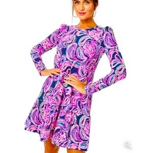 EUC Lilly Pulitzer Arlette Print UFP 50+ Long Sleeve Swing Dress Size XS